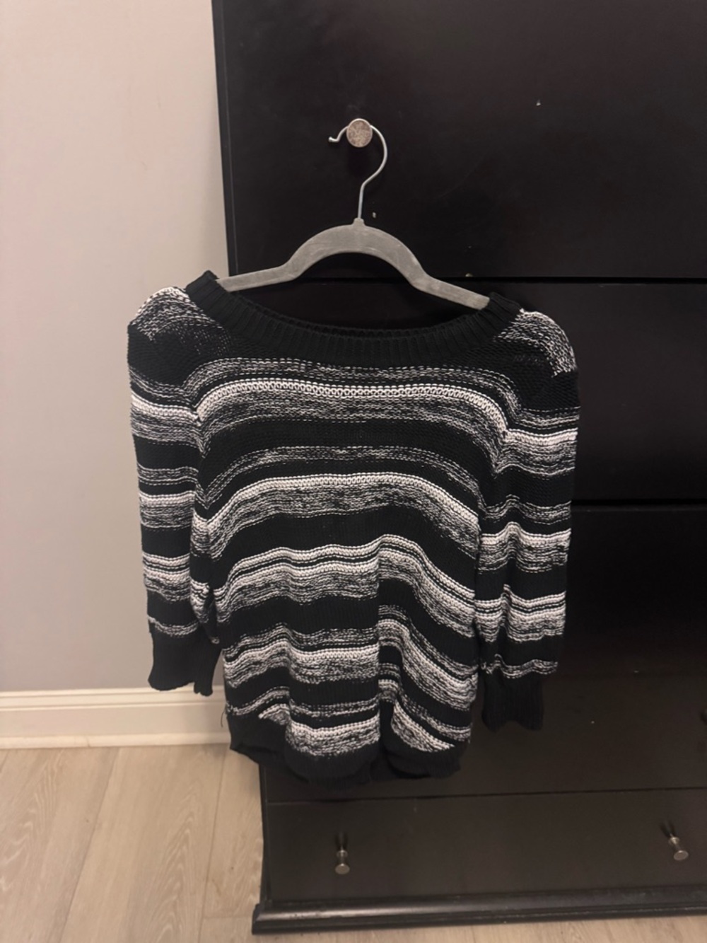 Kim Rogers Black & White Striped Scoop Neck Sweater